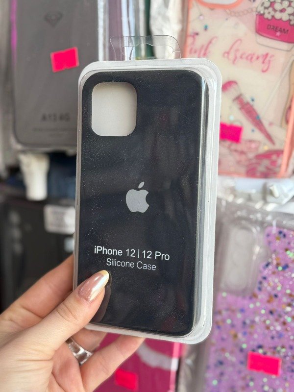 Producto - Silicone case iphone 12-12 pro negro con manzana blanca
