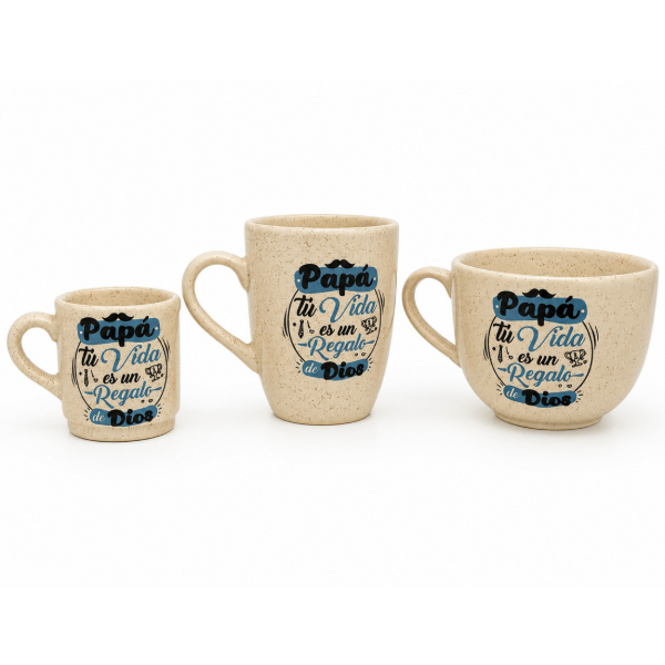 Producto - KIT PAPÁ 7: TAZÓN + TAZA BOMBÉ + POCILLO JASPEADO CON TEXTO COLOR (X1 SET)