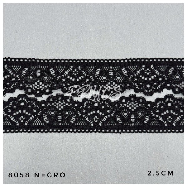 Producto - 8058- Puntilla Elastizada 2.5cm NEGRO