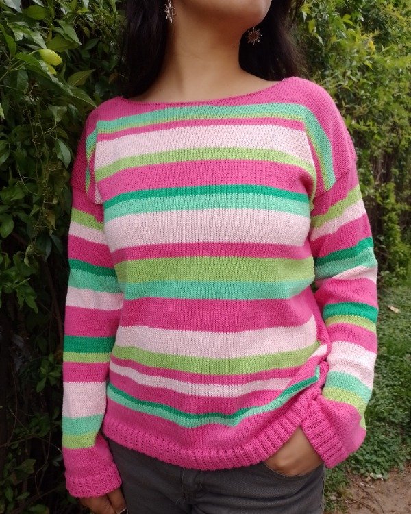 Producto - Sweater hilo Cuello Bote / Rosa (Talle M)