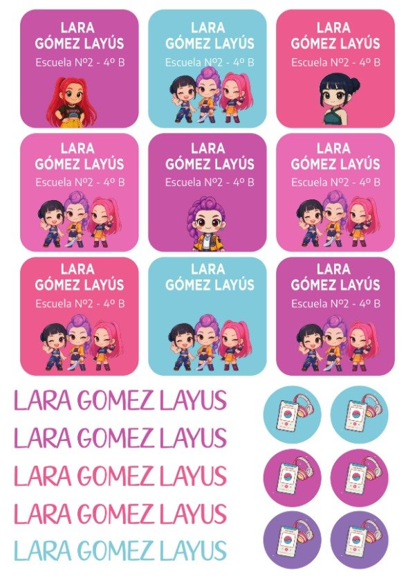 Producto - Etiquetas escolares "Guerreras k-pop" M1