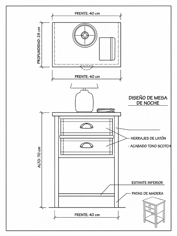 Producto - MESA DE LUZ NORDICA SOMMIER 40X28X70alt CAJON MARRON - 3