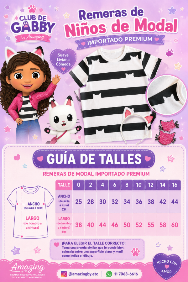 Producto - Remera Manga corta Gabby dollhouse Modal Sublimada con parches y vincha - 1