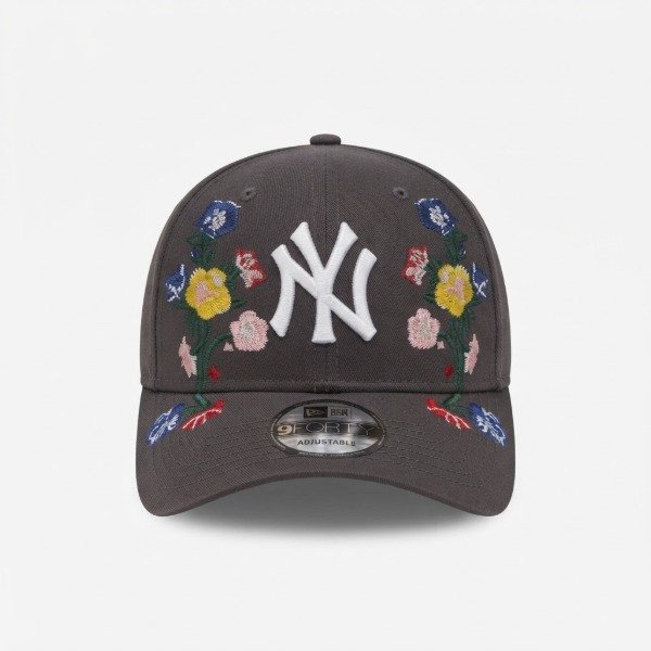 Producto - Gorra curva gris logo NY con flores