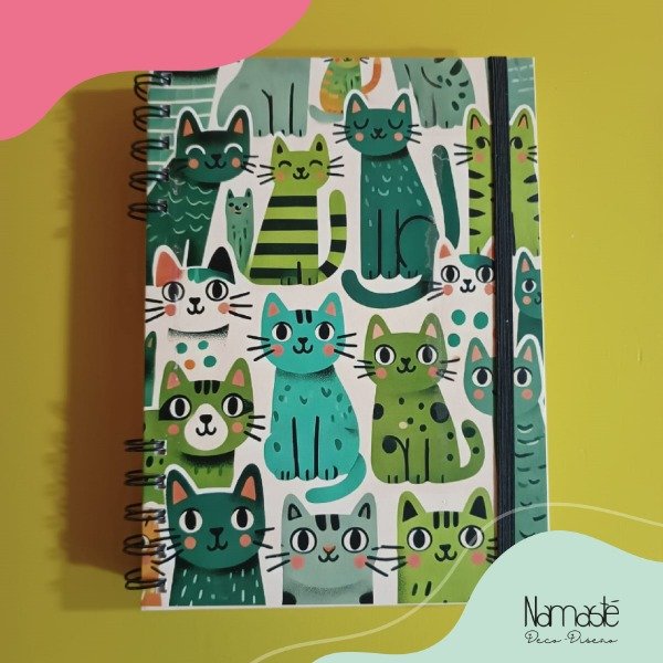 Producto - Cuaderno tapa dura Gatos verde 100 hojas rayadas
