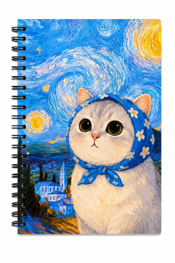 Producto - Cuaderno Gatito Van Gogh - Celeste