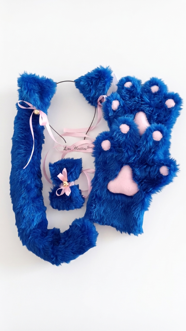 Producto - conjunto de gato neko manoplas azul - 0