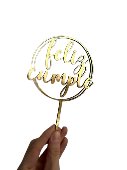Producto - Topper MDF con vinilo dorado: Feliz cumple circulo