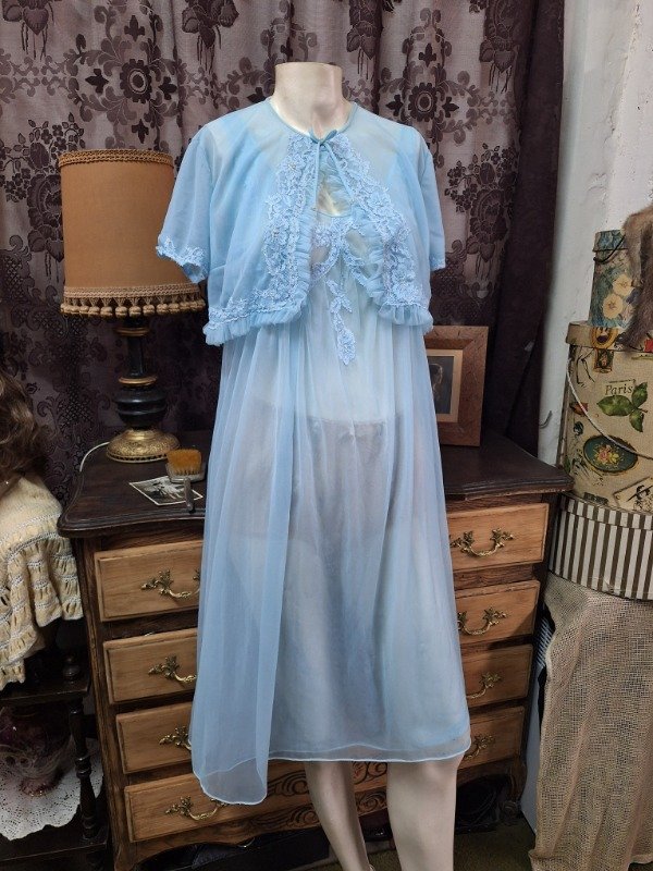 Producto - Camisón y mañanita de Microtul Celeste