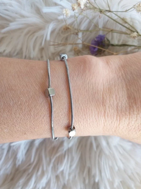 Producto - AQP0155 Pulsera doble Cola de rata con Cuadraditos