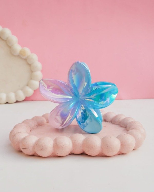 Producto - Broche flor degradé celeste y rosa holográfica