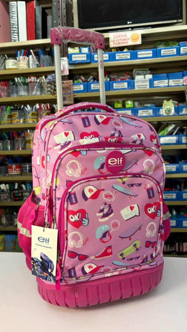 Producto - Mochila rosa skate c/ carrito 18" "ELF"