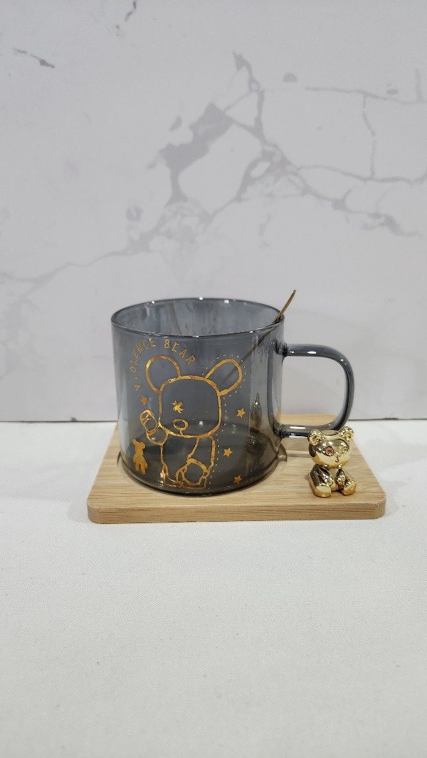 Producto - Taza con plato de Madera Osito