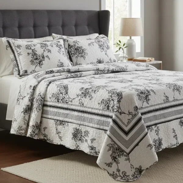 Producto - Cover Cubrecama Patchwork 1 1/2 Plaza "Blanco/Flores"