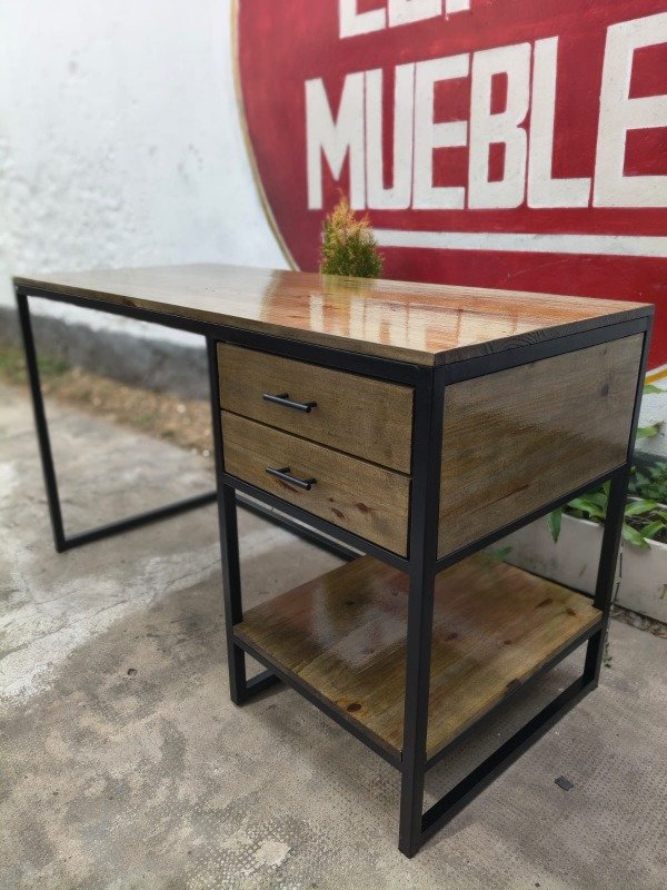 Producto - Escritorio de Hierro y Madera con Cajones  Estilo Industrial