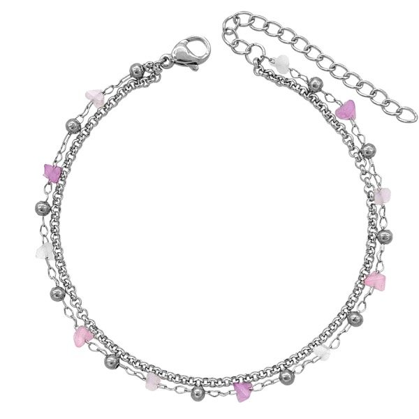 Producto - Pulsera de acero quirúrgico - Doble - Cristales - Rosa - Blanco