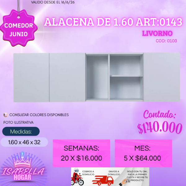 Producto - ALACENA 1.60 MELAMINA RICCHEZZE LIVORNO