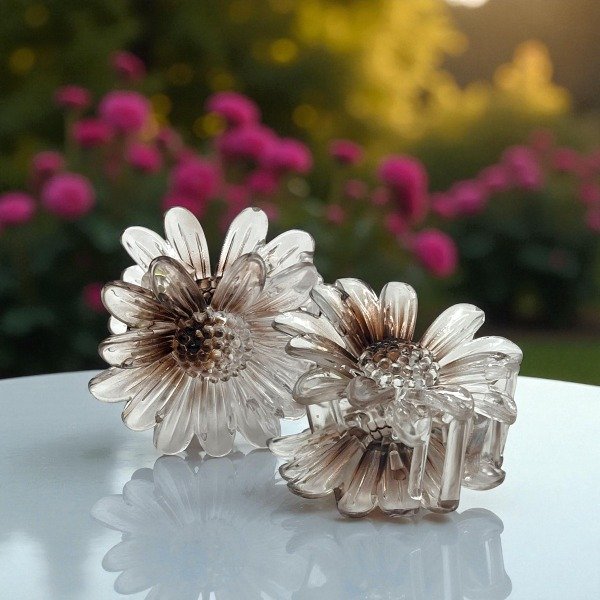 Producto - Broche Pelo Margaritas x2 - Marron/Transparente
