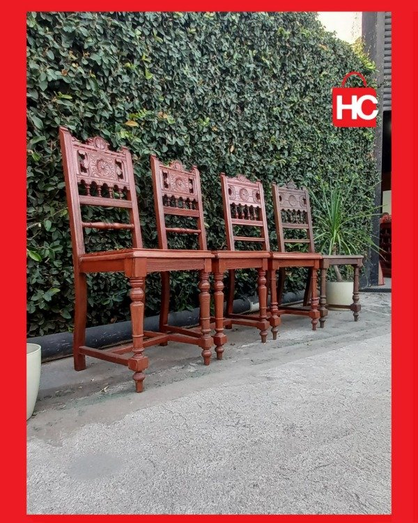 Producto - Juego de 4 sillas de comedor de estilo Colonial Español en madera maciza tallada - 2