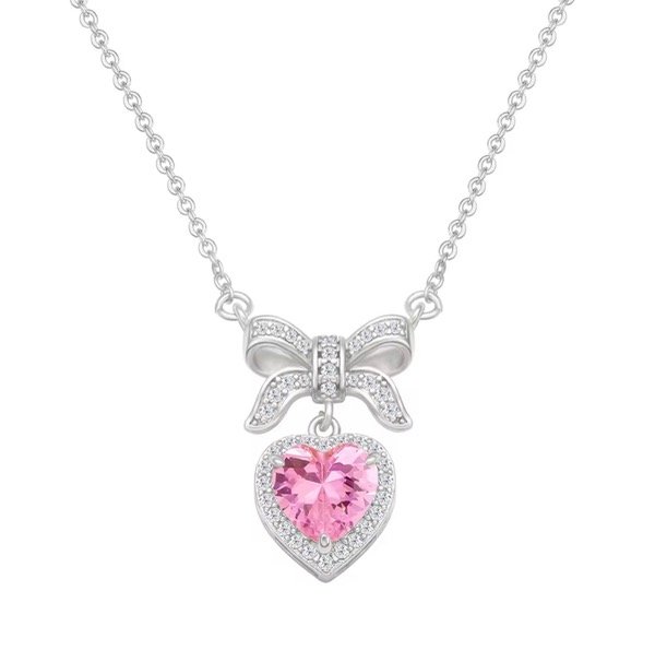 Producto - Collar de corazón plateado con rosa