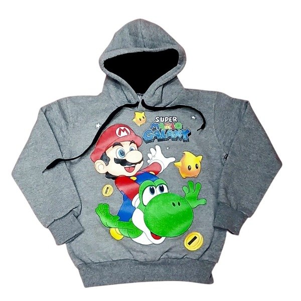 Producto - Buzo frizado varón doble estampa Mario Bross gris T10