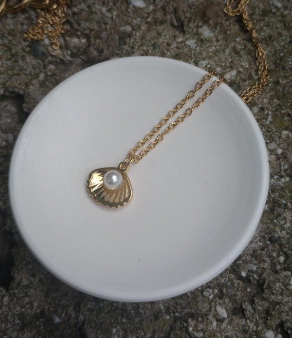 Producto - Collar Ostra con Perlita - Acero Dorado