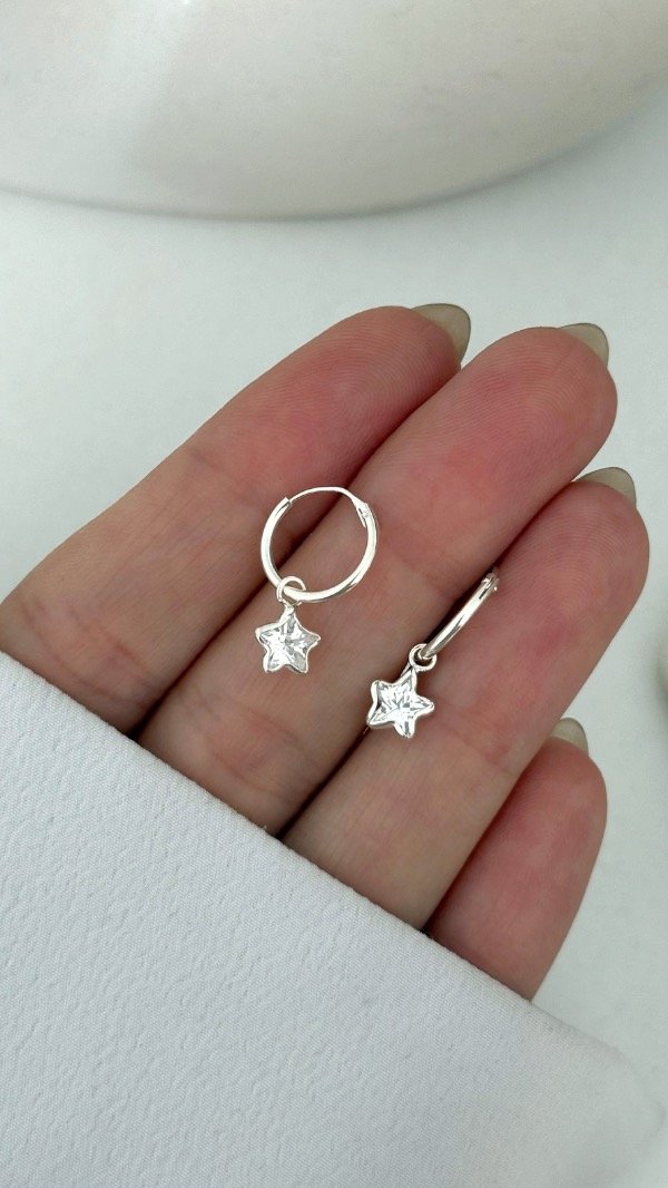 Producto - Argollas 11mm dije estrella cubic median P925