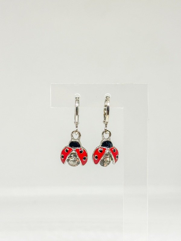 Producto - Argollas acero quirúrgico dije mariquita piedrita