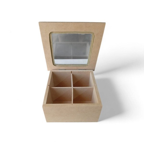 Producto - CAJA DE TE 4 DIVISORIOS CON VIDRIO Y BISAGRAS