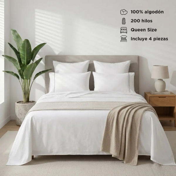 Producto - Juego de sábanas Queen Size -2 Plazas -200 Hilos -100 Algodón -Rieti By Gadnic - 0