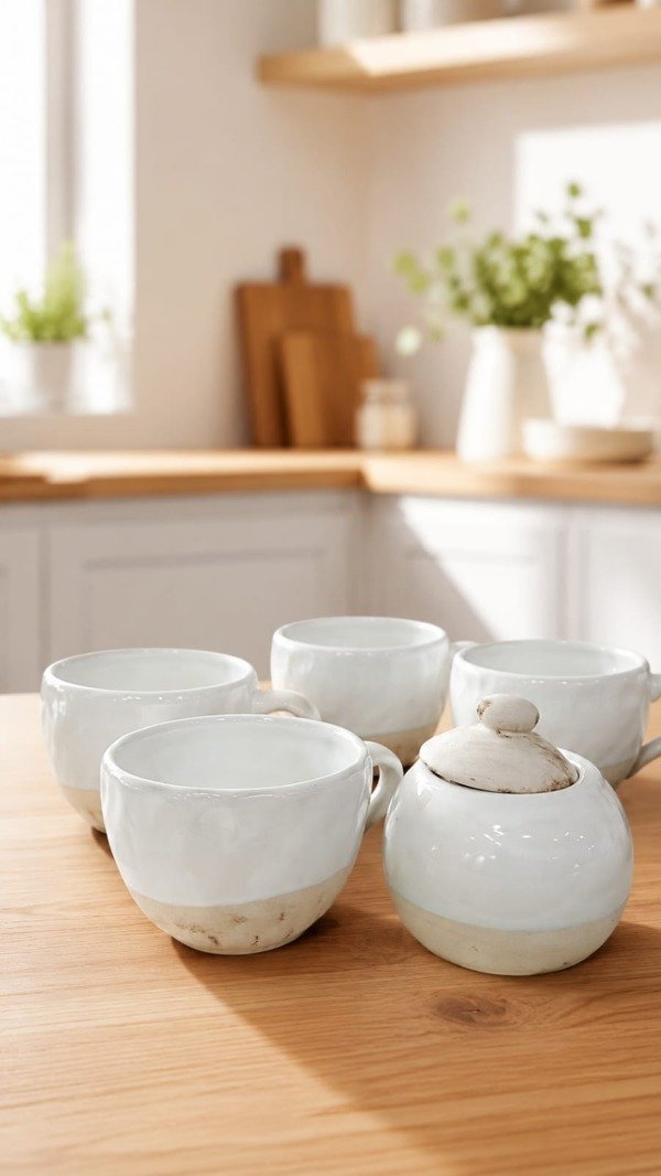 Producto - Tazas de te x 4 más azucarera. Cerámica artesanal