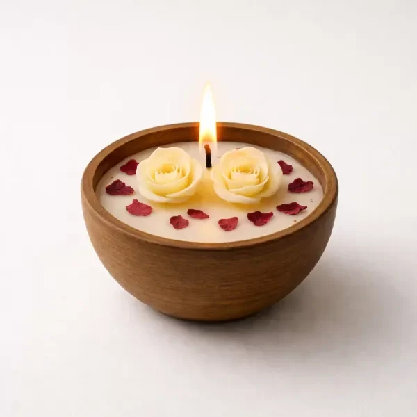 Producto - Velas - Cuenco Madera - Little Flowers - Pack x 10 Unid.