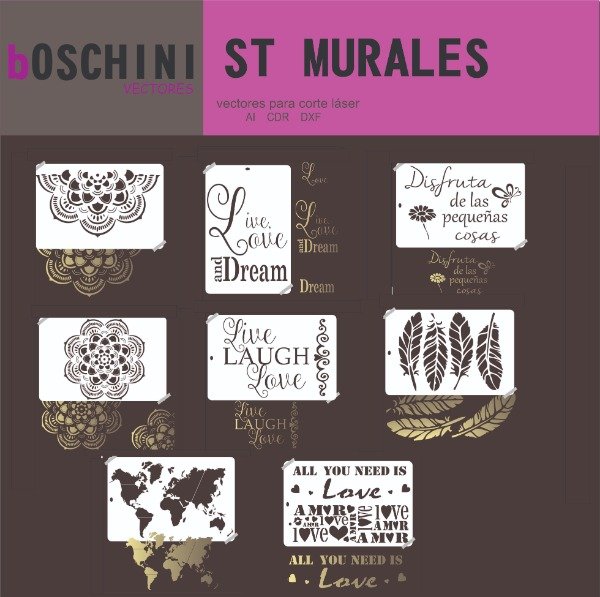 Producto - MAS DE 50 DISEÑOS STENCIL MURALES - PACK VECTORES PARA CORTE LASER