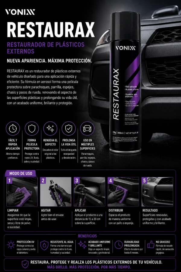 Producto - Vonixx Restaurax Aerosol 400ml Restaurador de Plásticos Exteriores