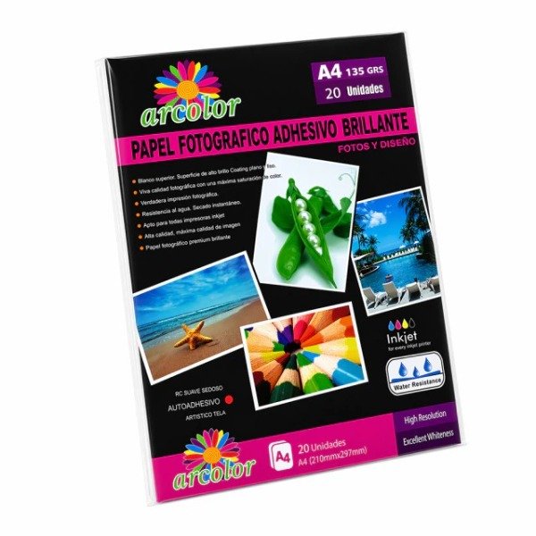 Producto - RESMITA ARCOLOR GLOSSY fotográfico A4 HQ AUTOADHESIVO 135 grs. x20