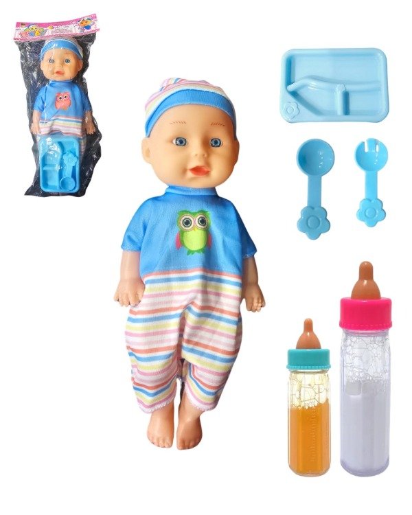 Producto - Combo Bebe Bebote 27 cm Con Sonido Accesorios Mamadera Mágica Plato Cubierto