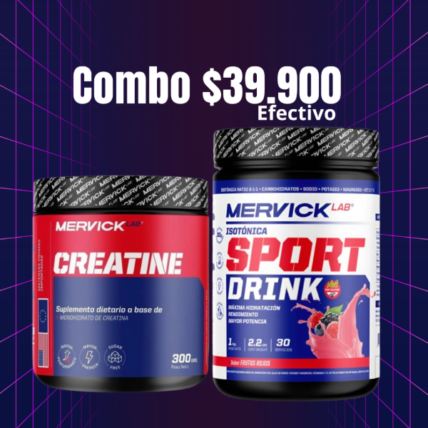Producto - COMBO RENDIR AL MAXIMO CREATINA 300G Y SPORT DRINK 1KG MERVICK