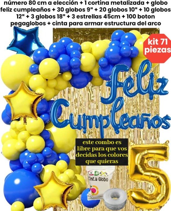 Producto - Kit 71 piezas globos azul y amarillo