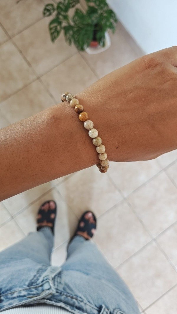 Producto - PULSERA ELÁSTICA CORAL FÓSIL. 6MM. PIEDRA NATURAL