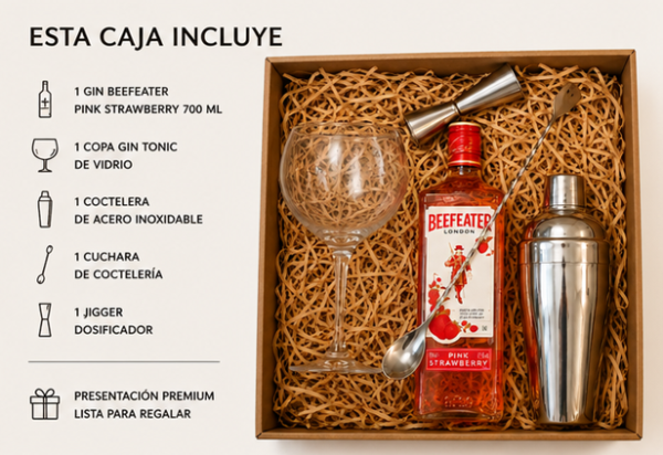 Producto - Caja Regalo Gin Beefeater Pink 700ml Copa Coctelera Jigger - 2