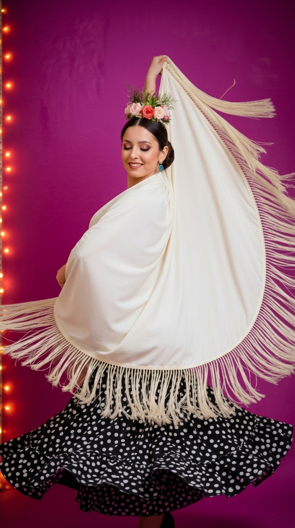 Producto - Mantón Cuadrado 150 cm x 150 cm  Natural Con Flecos Artesanales PRE VENTA