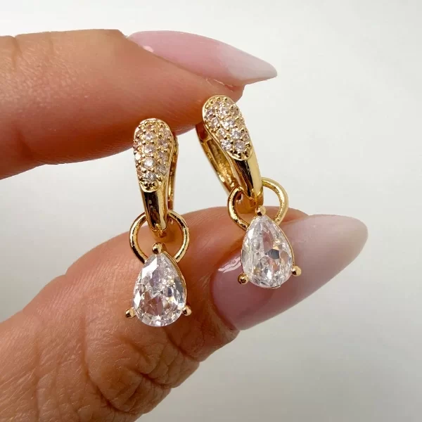 Producto - Argollas Doradas Eva Gota - Blanca