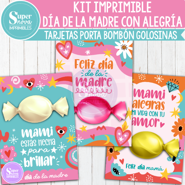 Producto - KIT IMPRIMIBLE DÍA DE LA MADRE CON ALEGRÍA TARJETAS PORTA BOMBÓN