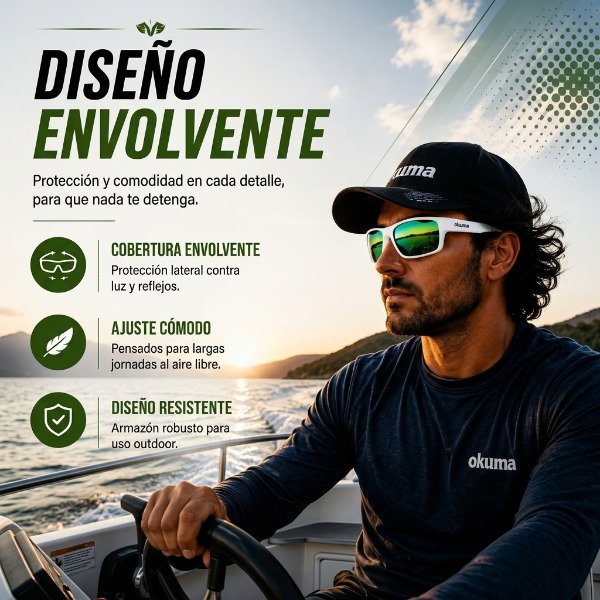 Producto - Anteojo Okuma Verde o Gris Mirror-B Espejados Polarizados UV400 Marco Blanco - 15