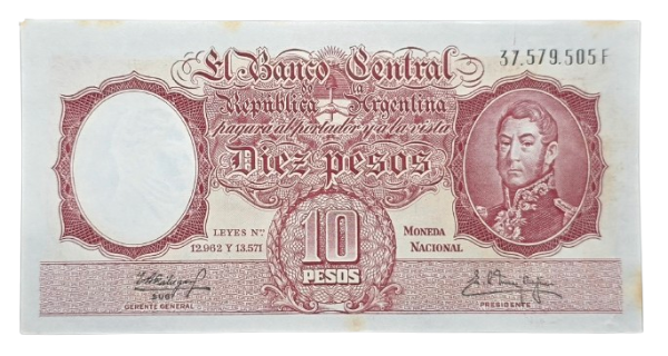 Producto - 10 Pesos Moneda Nacional (Fábregas - Méndez Delfino) Bott.1969a XF c/Ox.