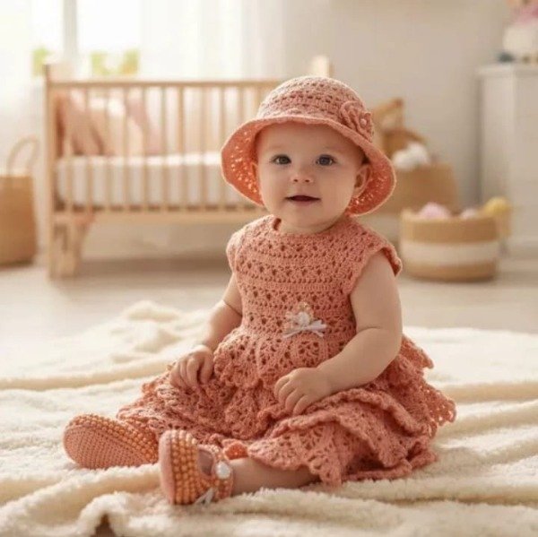 Producto - Conjunto Ornella coral 3-6 m tejido a crochet