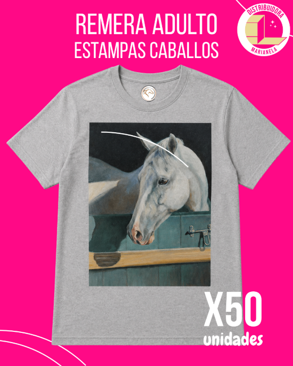 Producto - Remera Adulto con Estampas de Caballos - Pack x50 unidades