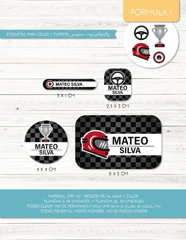 Producto - Etiquetas para ÚTILES y TUPPERS - 04.Formula 1