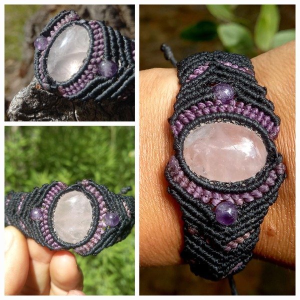 Producto - Brazalete de cuarzo rosa y cuarzos amatistas
