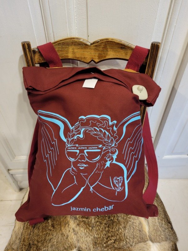 Producto - Mochila JAZMIN CHEBAR bordeaux logo turquesa de lona - PRECIO: 80X